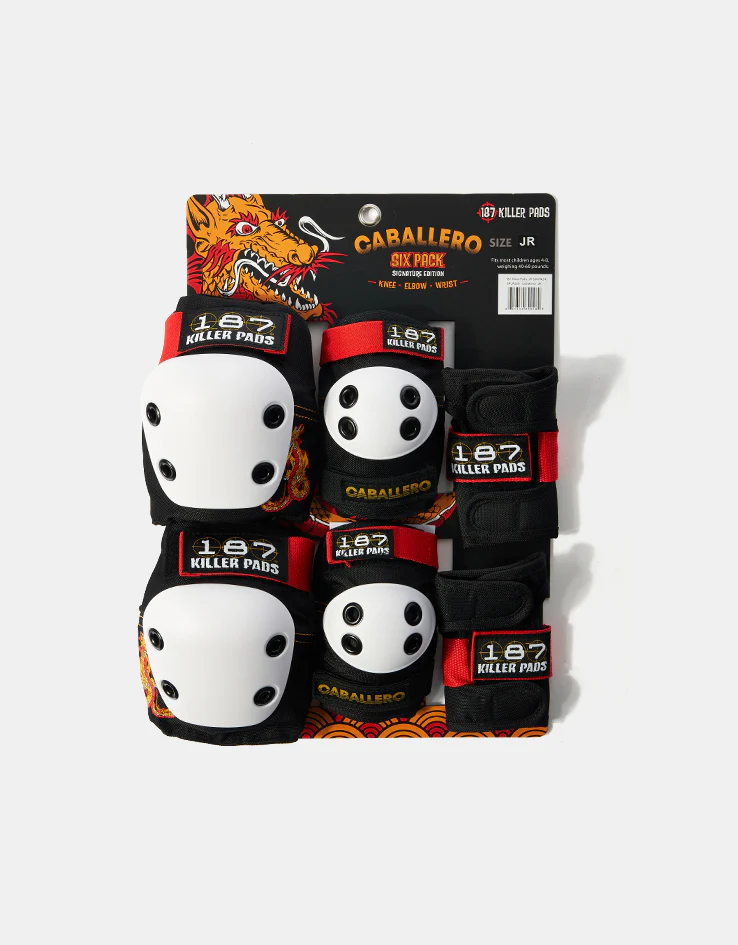 187 Killer Pads Caballero Dragon Signature Junior Six Pack Pad Set - Black/Red/Gold - Image 2