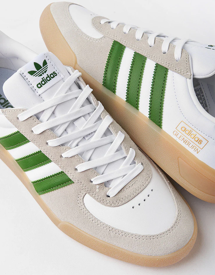 adidas Glenburn Skate Shoes - White/Crew Green/Gum - Image 6