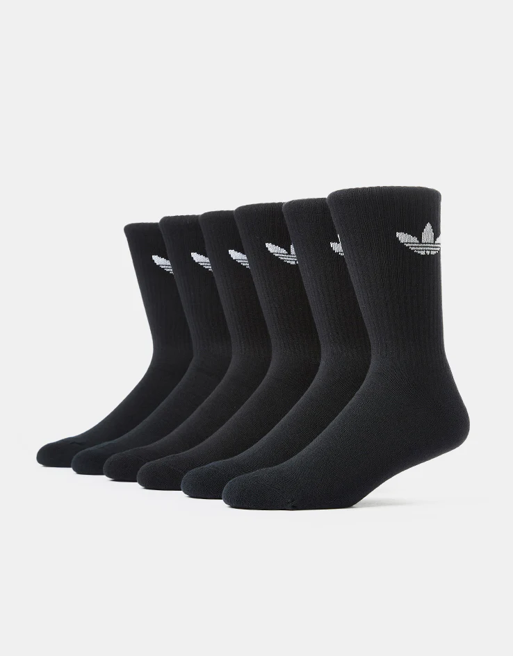 adidas Trefoil Cushion 6 Pack Crew Socks - Black