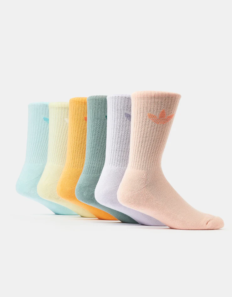adidas Trefoil Cushion 6 Pack Crew Socks - Silver Green/Glow Pink/Powder Yellow - Image 2