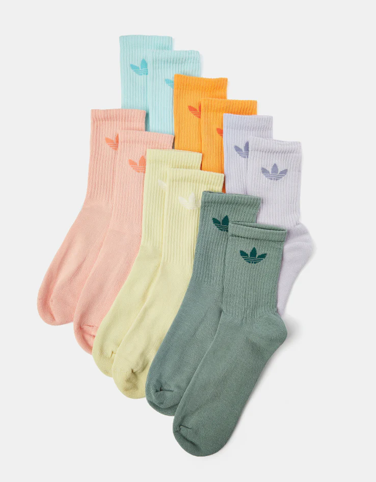 adidas Trefoil Cushion 6 Pack Crew Socks - Silver Green/Glow Pink/Powder Yellow - Image 3