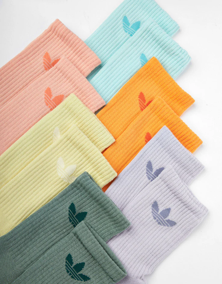 adidas Trefoil Cushion 6 Pack Crew Socks - Silver Green/Glow Pink/Powder Yellow - Image 4