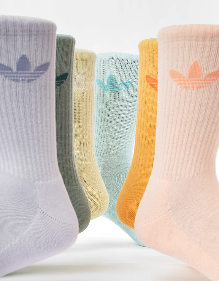 adidas Trefoil Cushion 6 Pack Crew Socks - Silver Green/Glow Pink/Powder Yellow - Image 5