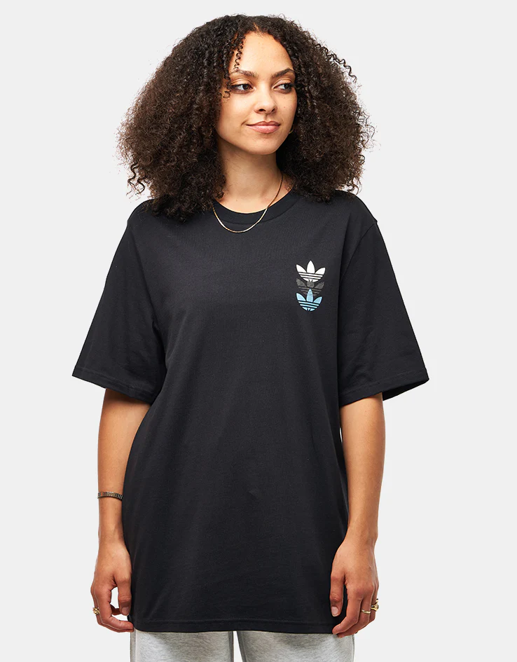 adidas Triple Trefoil T-Shirt - Black/Preloved Blue - Image 4