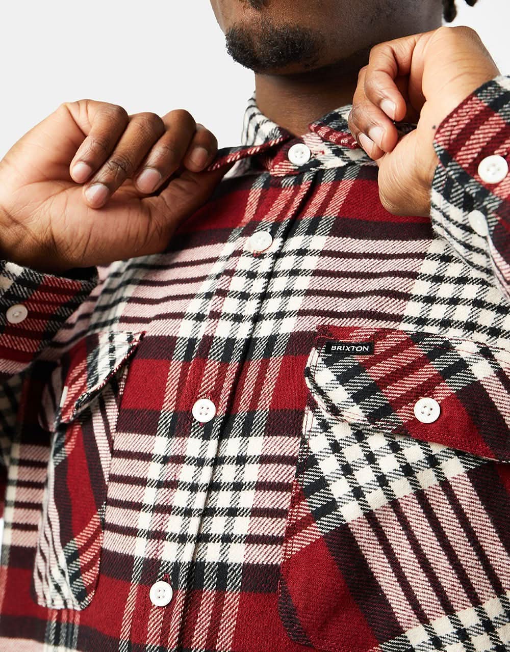 Brixton Bowery L/S Flannel Shirt - Island Berry/Whitecap/Black - Image 2