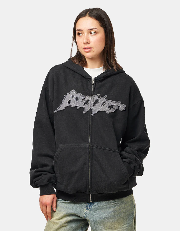 Butter Goods Amplify Zip-Thru Hoodie - Washed Black - Image 5