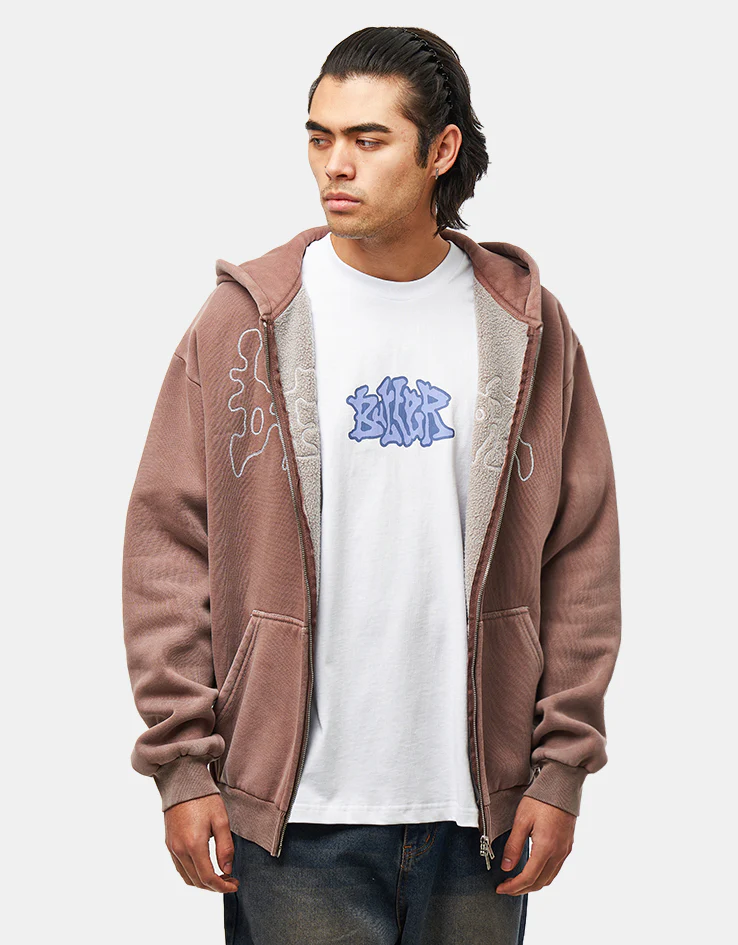Butter Goods Blotch Zip-Thru Hoodie - Washed Berry - Image 3
