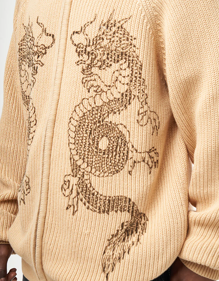 Butter Goods Dragon Zip-Thru Knit Sweater - Sand - Image 2