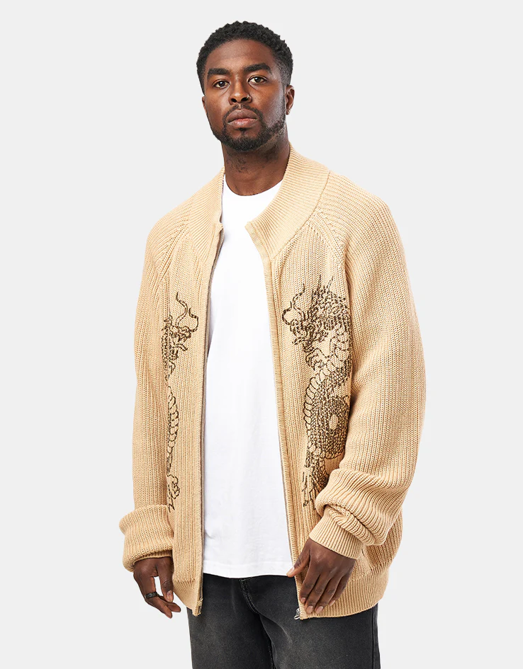 Butter Goods Dragon Zip-Thru Knit Sweater - Sand - Image 4