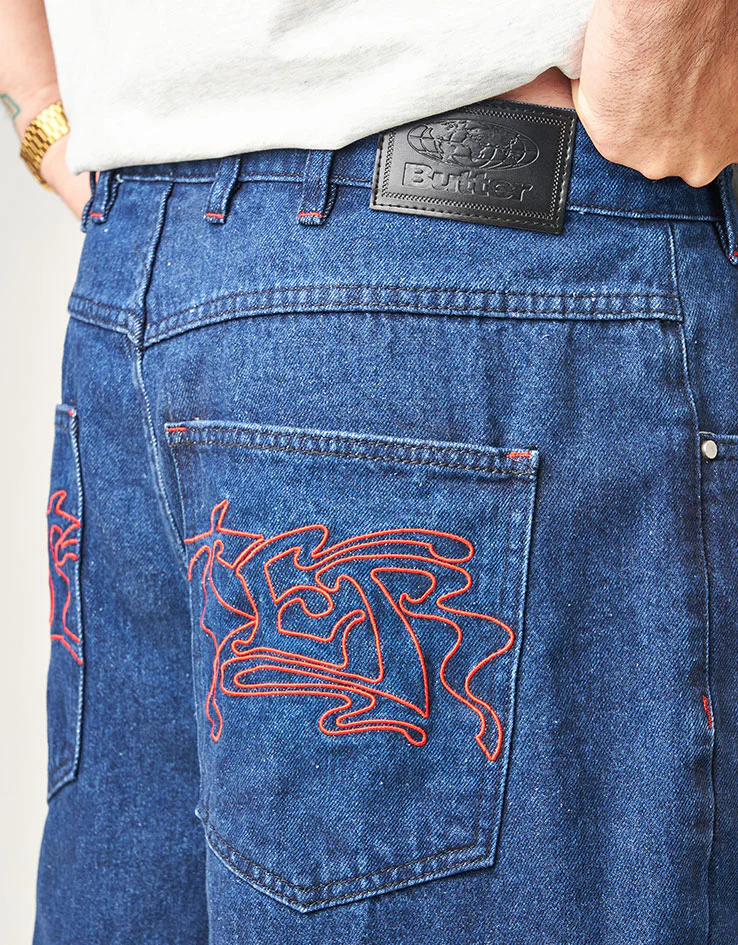 Butter Goods Drummer Baggy Denim Shorts - Raw Dark Indigo - Image 5