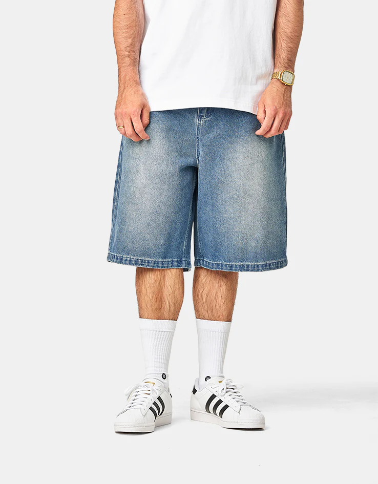 Butter Goods Drummer Baggy Denim Shorts - Stone Wash Blue