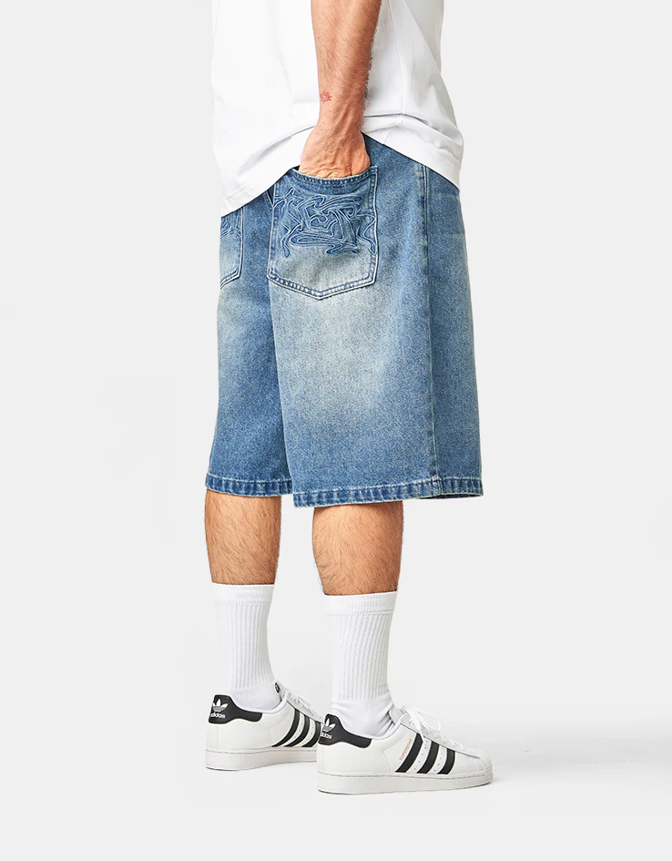 Butter Goods Drummer Baggy Denim Shorts - Stone Wash Blue - Image 2