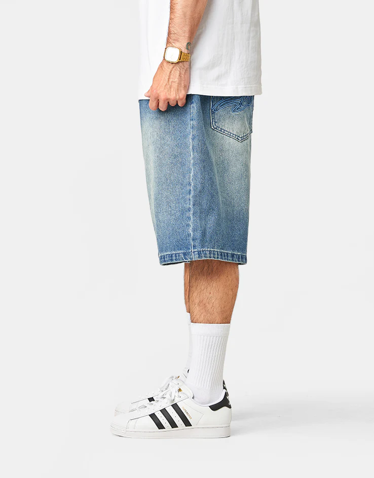 Butter Goods Drummer Baggy Denim Shorts - Stone Wash Blue - Image 3