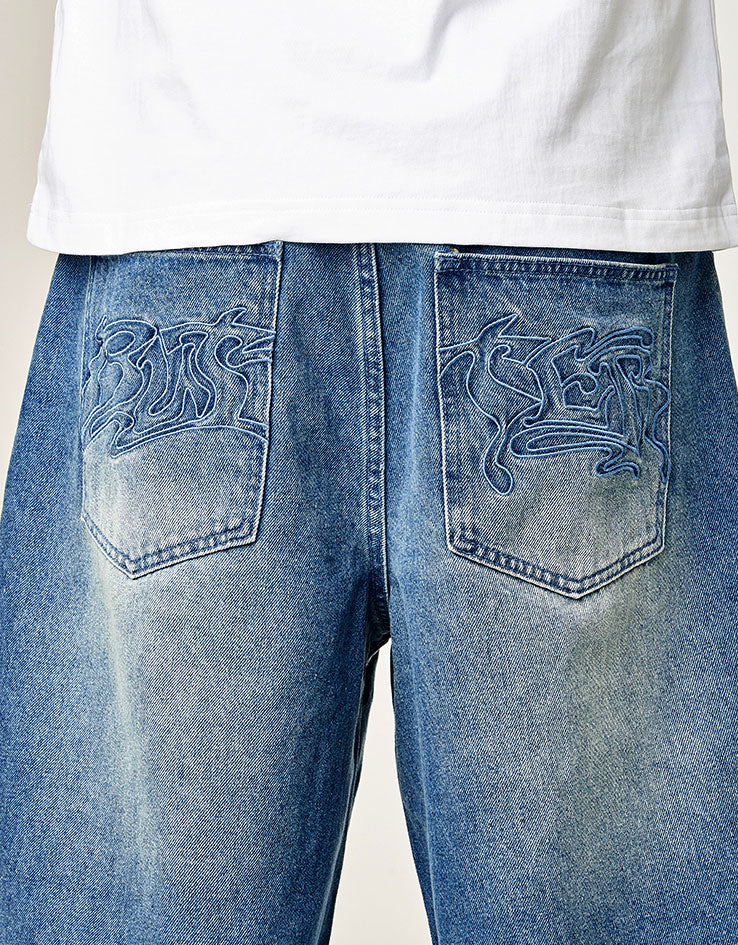 Butter Goods Drummer Baggy Denim Shorts - Stone Wash Blue - Image 4
