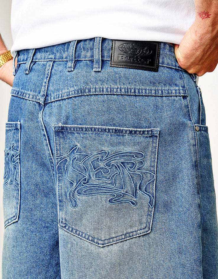 Butter Goods Drummer Baggy Denim Shorts - Stone Wash Blue - Image 5