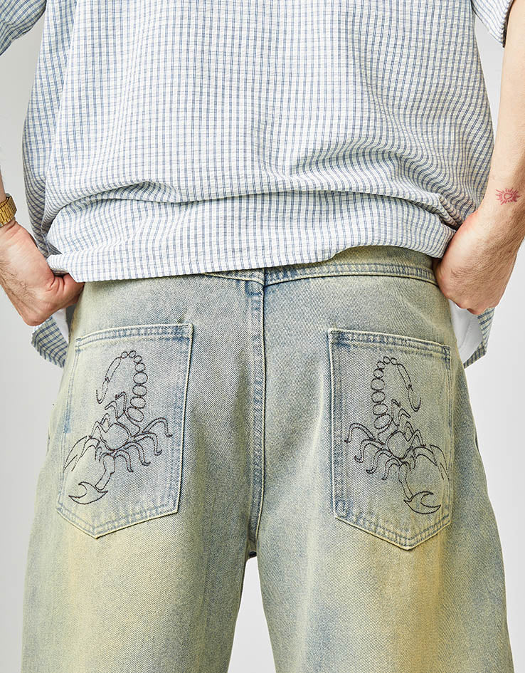 Butter Goods Scorpion Stitch Denim Shorts - Tinted Light Blue - Image 6