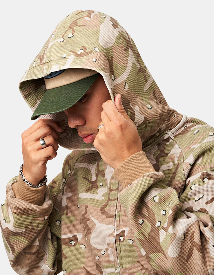 Butter Goods Stars Waffle Zip-Thru Hoodie - Desert Camo - Image 5