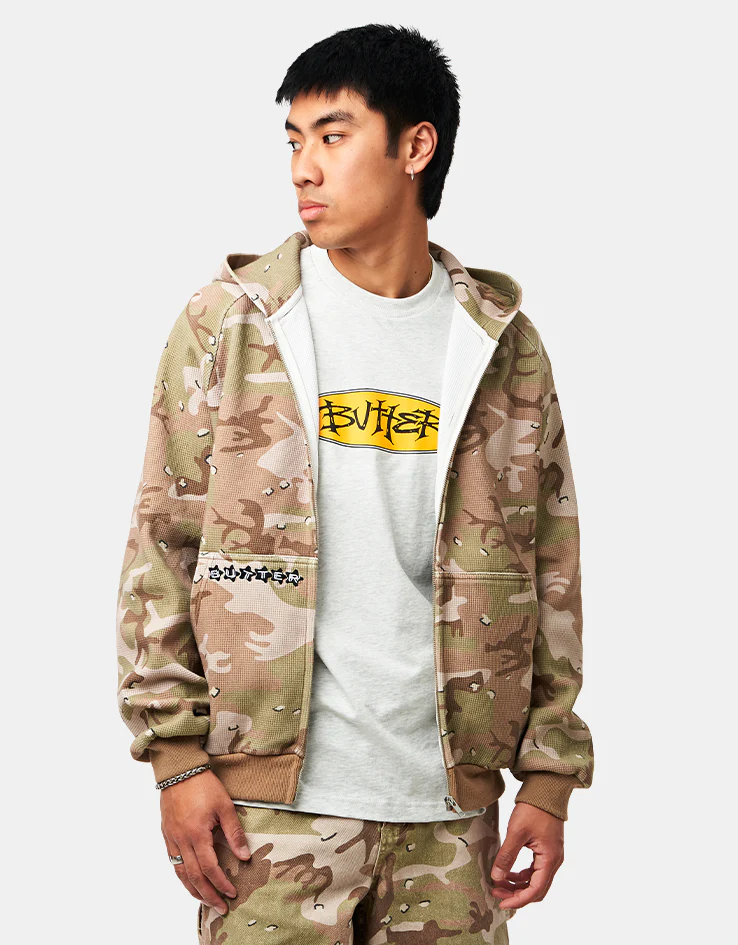 Butter Goods Stars Waffle Zip-Thru Hoodie - Desert Camo - Image 6