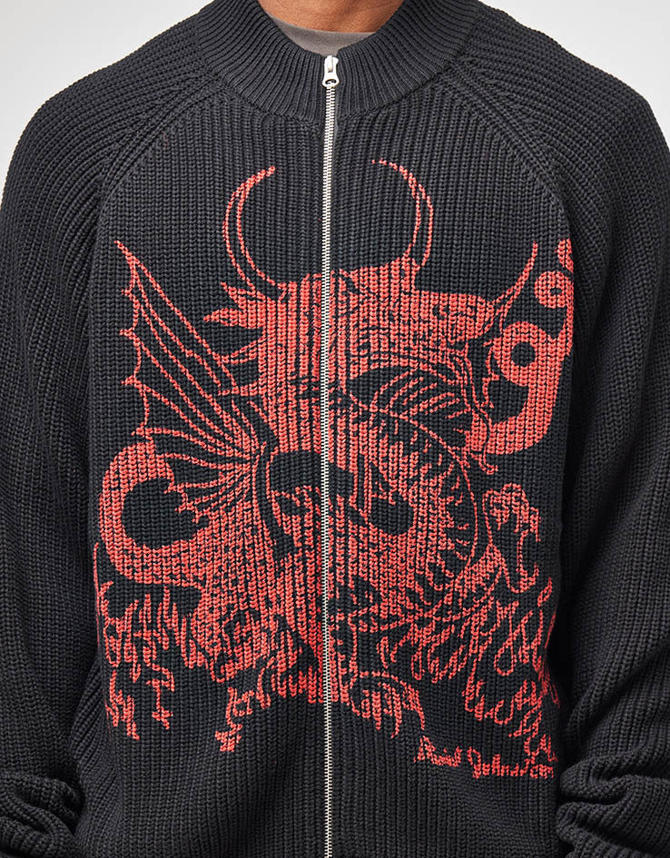 Butter Goods x Daniel Johnston Dragon Knit Zip-Thru Sweater - Black/Red - Image 4