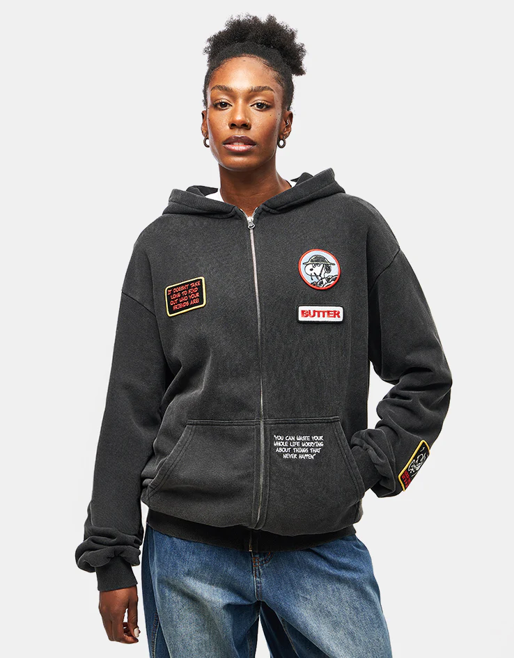 Butter Goods x Peanuts Patches Zip-Thru Hoodie - Washed Black - Image 10