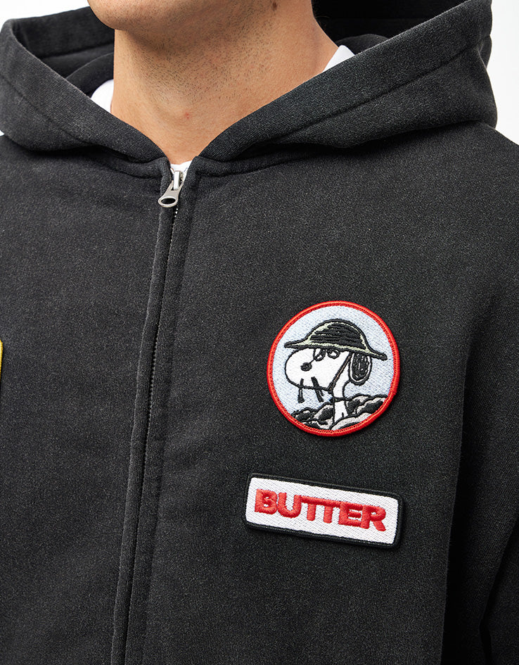 Butter Goods x Peanuts Patches Zip-Thru Hoodie - Washed Black - Image 5