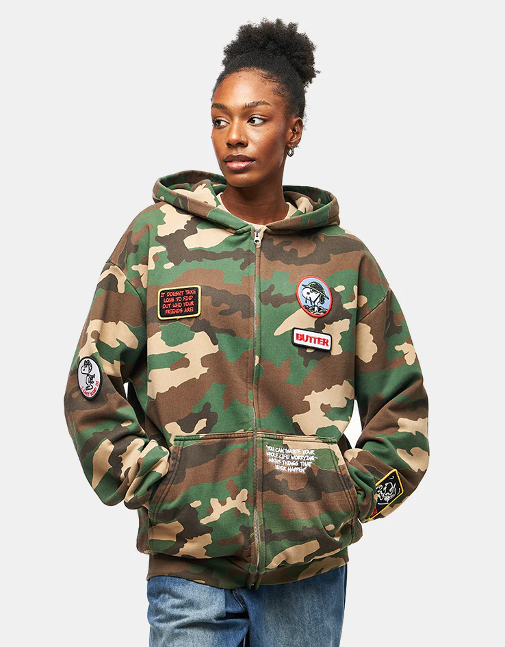 Butter Goods x Peanuts Patches Zip-Thru Hoodie - Washed Camo - Image 10