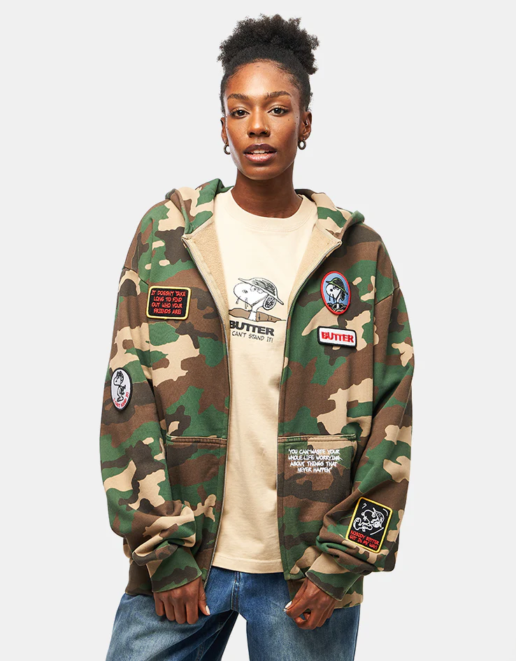 Butter Goods x Peanuts Patches Zip-Thru Hoodie - Washed Camo - Image 12