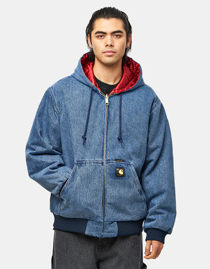 Carhartt WIP 50 Years Anniversary Reversible OG Active Jacket Denim - Blue/USA Red (Stone Bleached) - Image 4