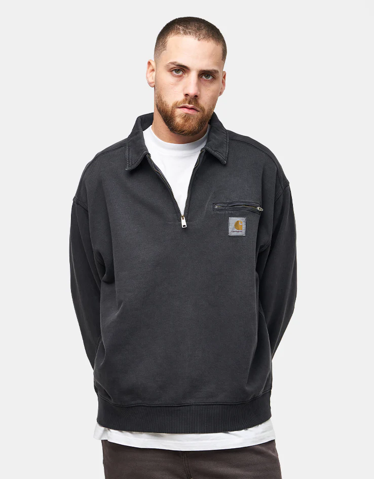 Carhartt WIP Half Zip Detroit Sweat - Black (Stone Washed) - Image 3
