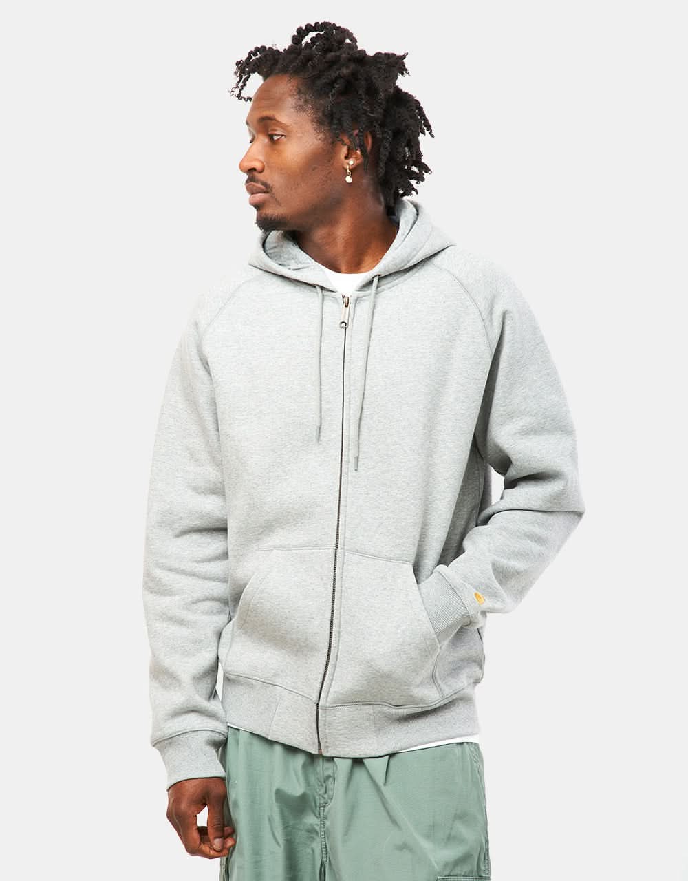 Carhartt WIP Hooded Chase Jacket - Grey Heather/Gold - Image 3