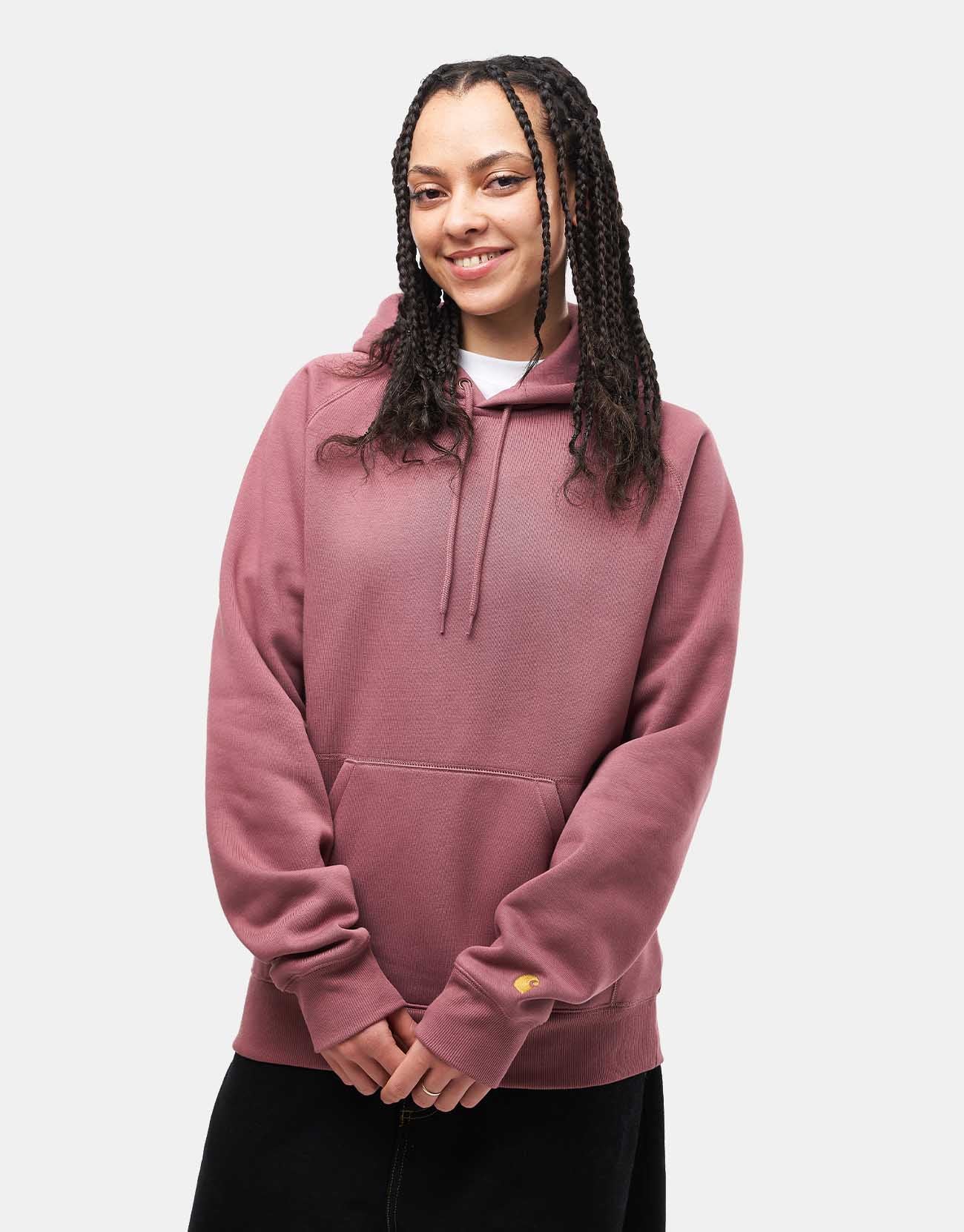 Carhartt WIP Hooded Chase Sweatshirt - Dusky Pink/Gold - Image 6
