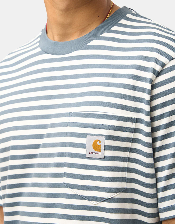Carhartt WIP S/S Ezra Pocket T-Shirt - Ezra Stripe/Cozy Blue/Wax - Image 3