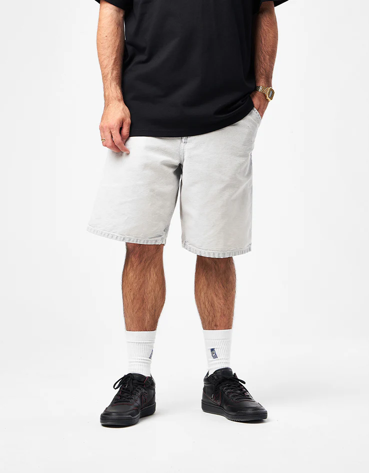 Carhartt WIP Single Knee Canvas Shorts - Black (Chalk Wash) - Image 2