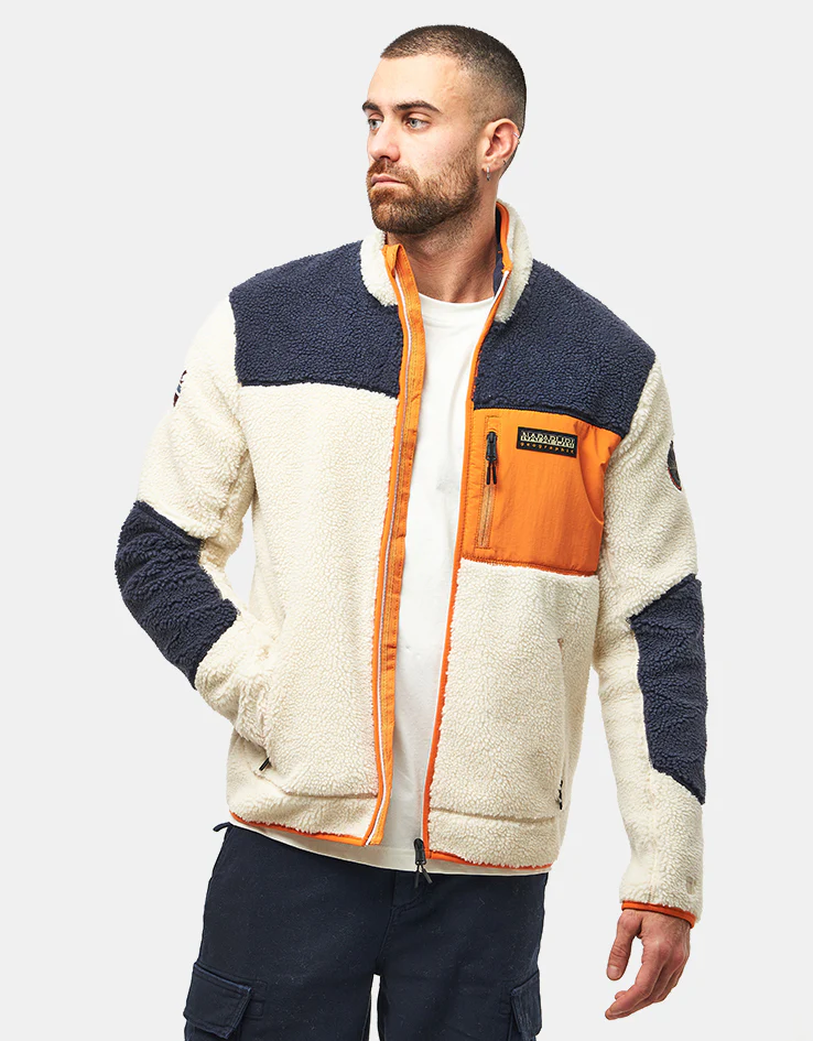 Napapijri Yupik Full Zip Fleece - White Heron/Blue Marine/Orange Pumpkin
