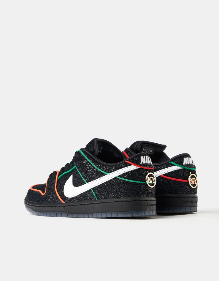 Nike SB 'Bronx Girls' Dunk Low Pro QS Skate Shoes - Black/White-Challenge Red-Total Orange - Image 3