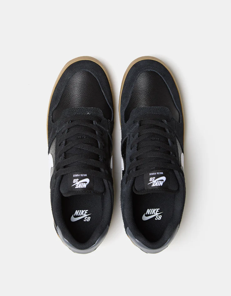 Nike SB Delta Force Vulc Skate Shoes - Black/White-Gum Light Brown-Dark Grey - Image 2