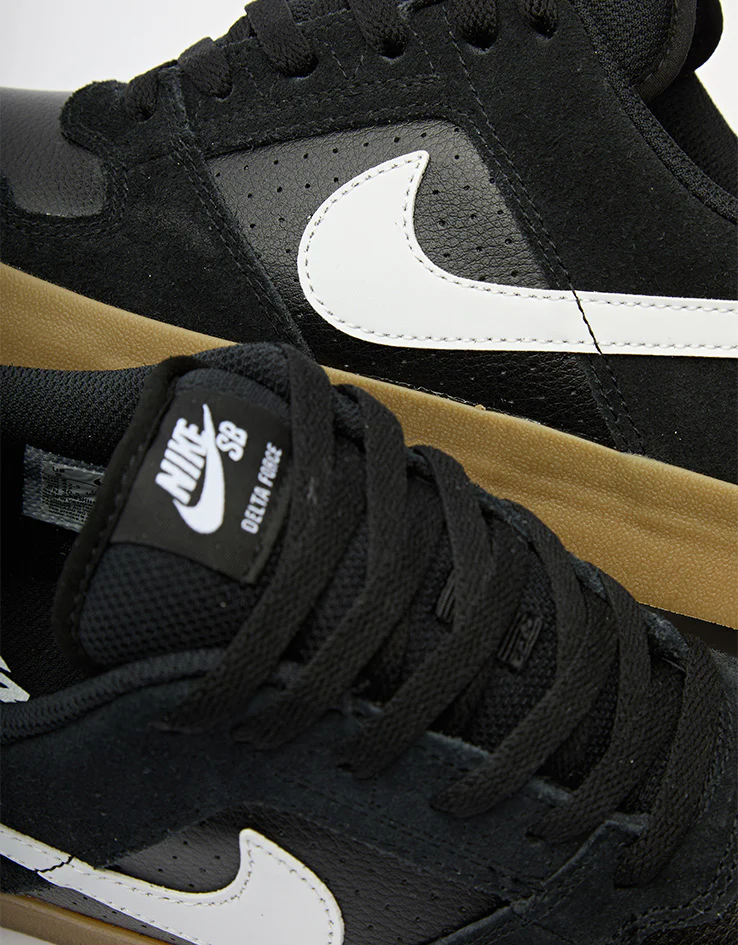 Nike SB Delta Force Vulc Skate Shoes - Black/White-Gum Light Brown-Dark Grey - Image 6