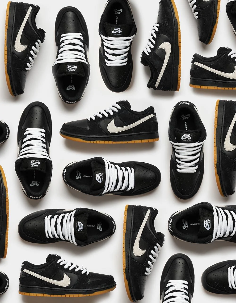 Nike SB Dunk Low Pro Skate Shoes - Black/White-Black-Gum Light Brown - Image 2