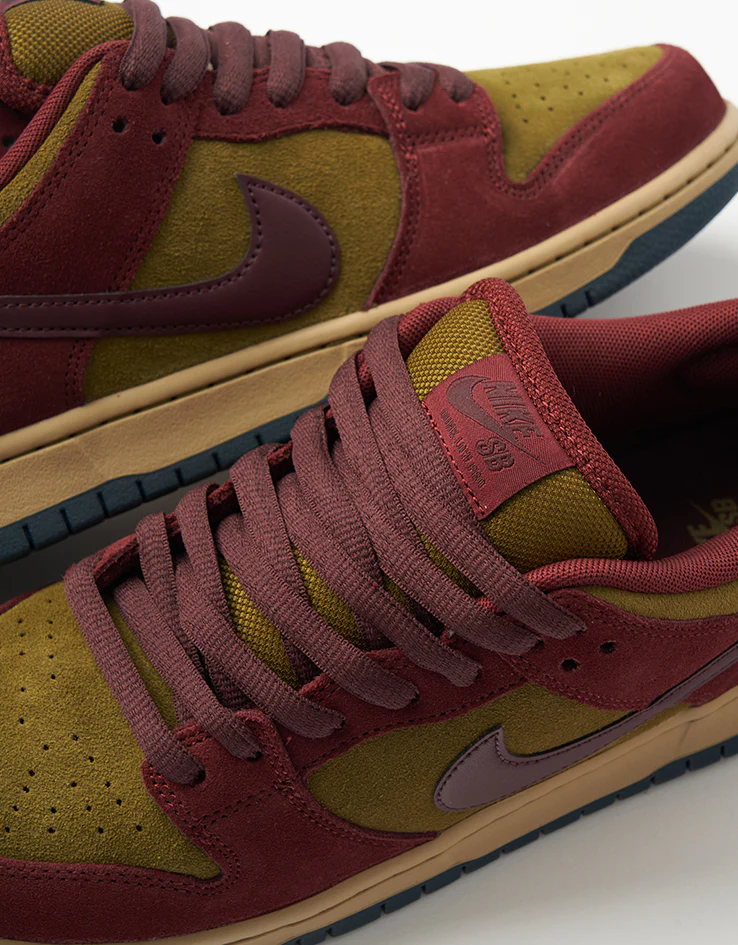 Nike SB Dunk Low Pro Skate Shoes - Dark Team Red/Burgundy Crush-Olive - Image 7