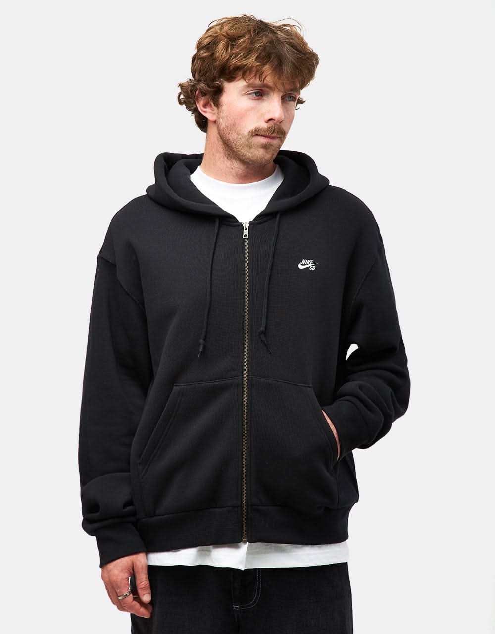 Nike SB Essential Logo Full Zip Hoodie - Black/White - Image 2