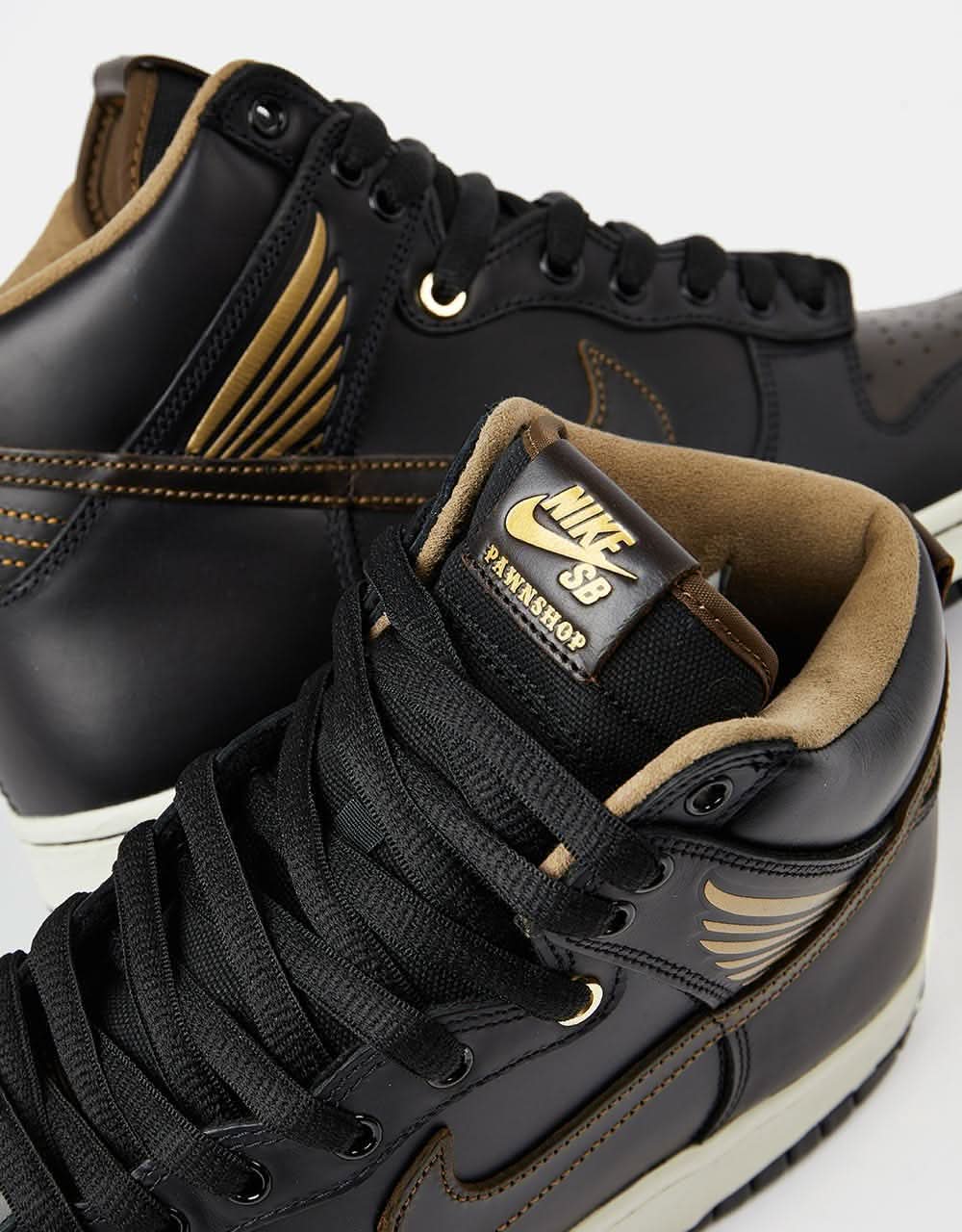 Nike SB 'Pawnshop' Dunk High OG QS Skate Shoes - Black/Black-Metallic Gold - Image 4