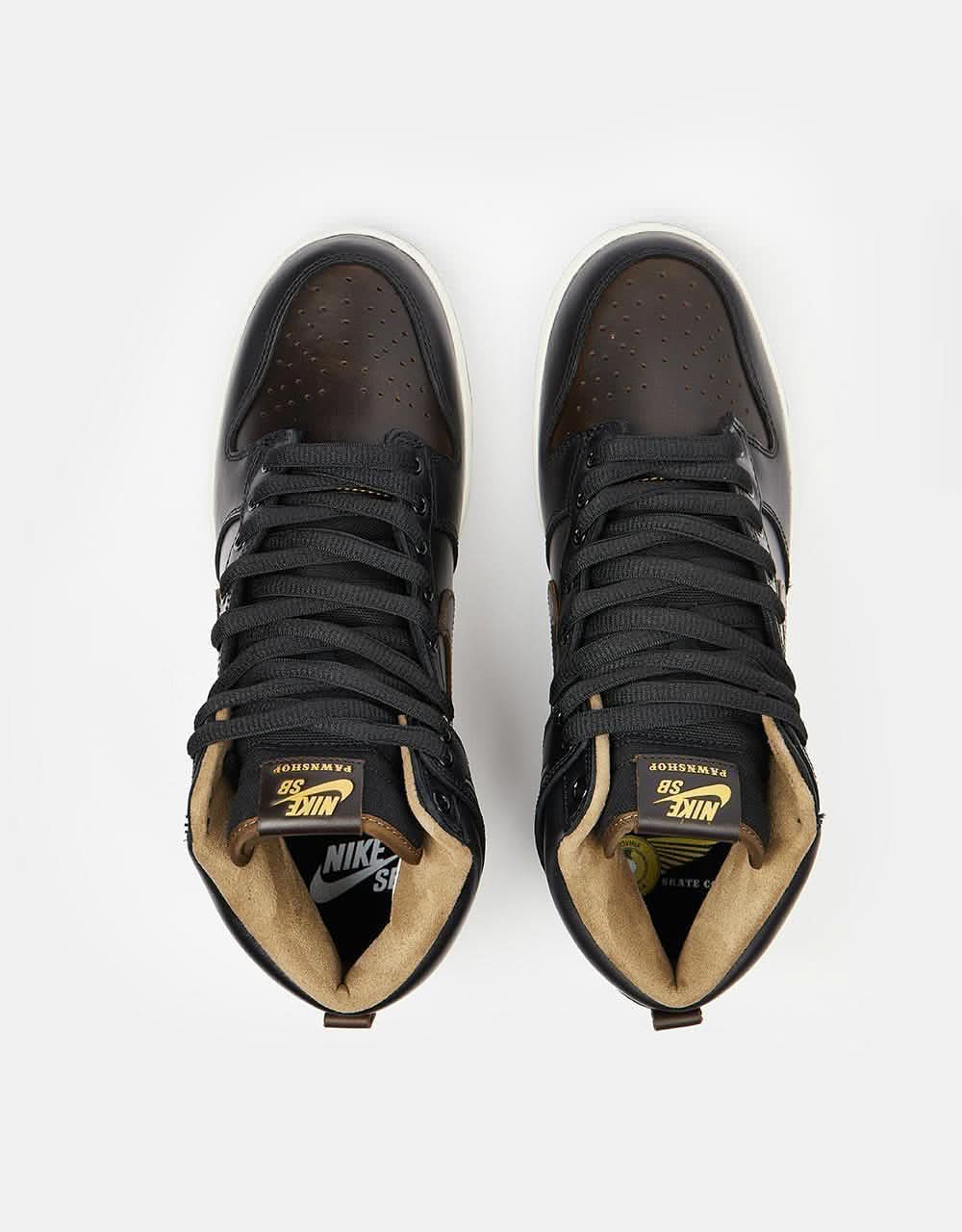 Nike SB 'Pawnshop' Dunk High OG QS Skate Shoes - Black/Black-Metallic Gold - Image 5