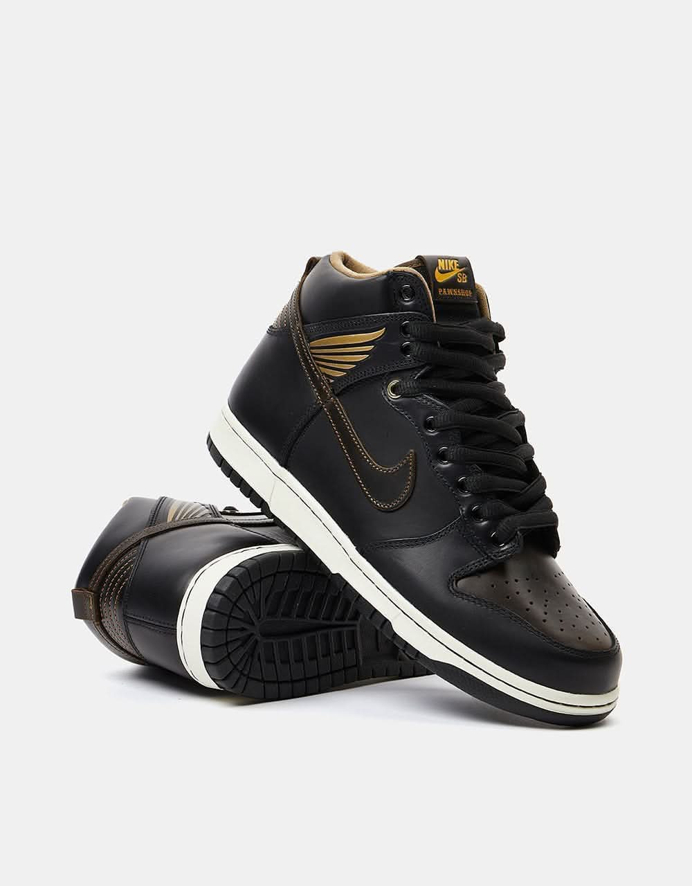 Nike SB 'Pawnshop' Dunk High OG QS Skate Shoes - Black/Black-Metallic Gold - Image 6