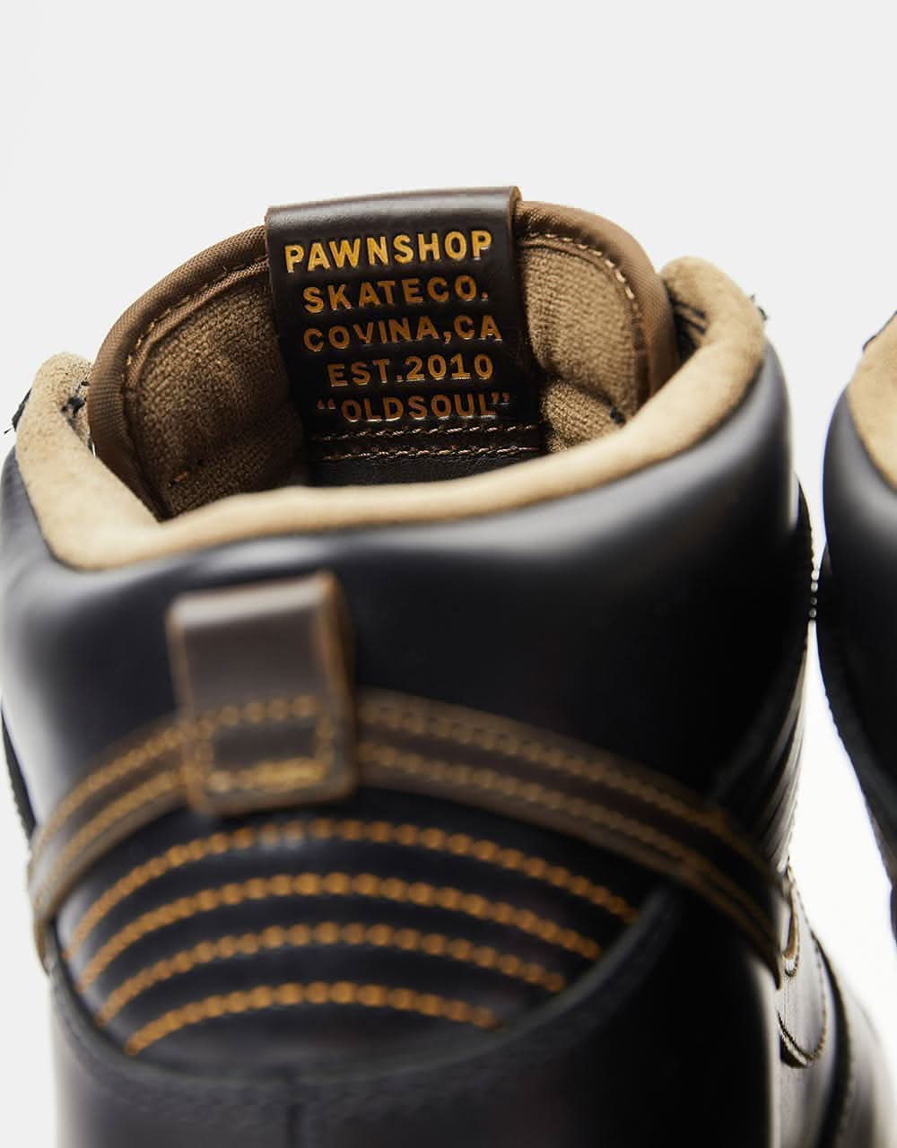 Nike SB 'Pawnshop' Dunk High OG QS Skate Shoes - Black/Black-Metallic Gold - Image 9