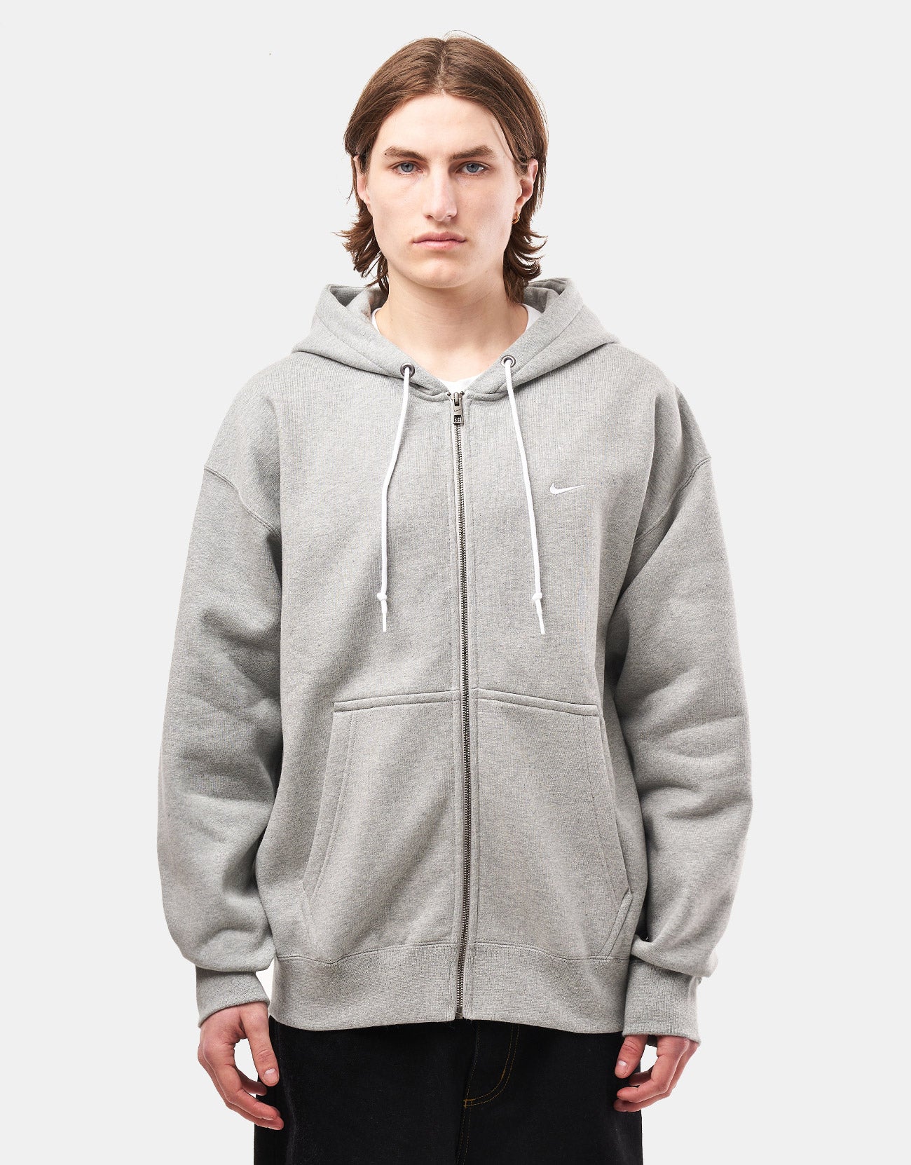 Nike Solo Swoosh Full Zip Hoodie - Dark Grey Heather/White - Image 3