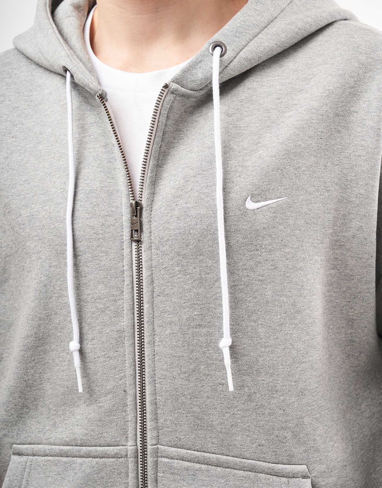 Nike Solo Swoosh Full Zip Hoodie - Dark Grey Heather/White - Image 4