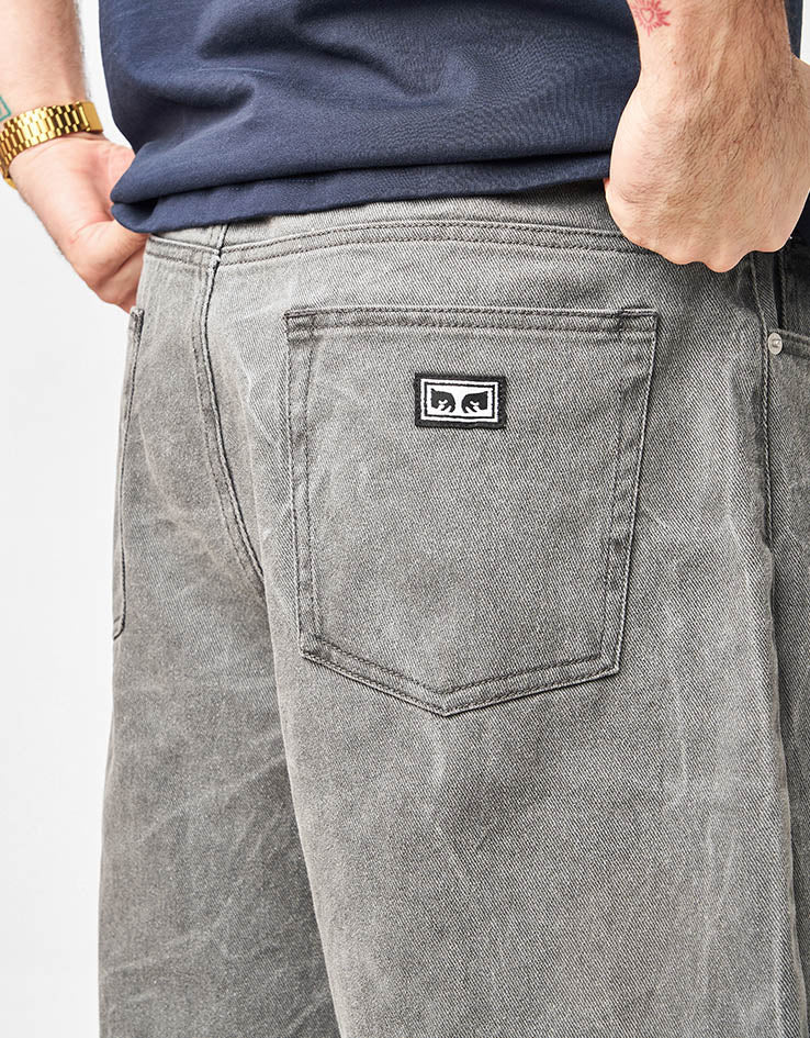 Obey Bigwig Baggy Denim Shorts - Black Wrinkle Wash - Image 4