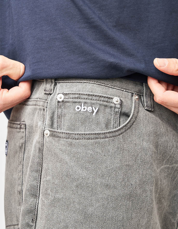 Obey Bigwig Baggy Denim Shorts - Black Wrinkle Wash - Image 5