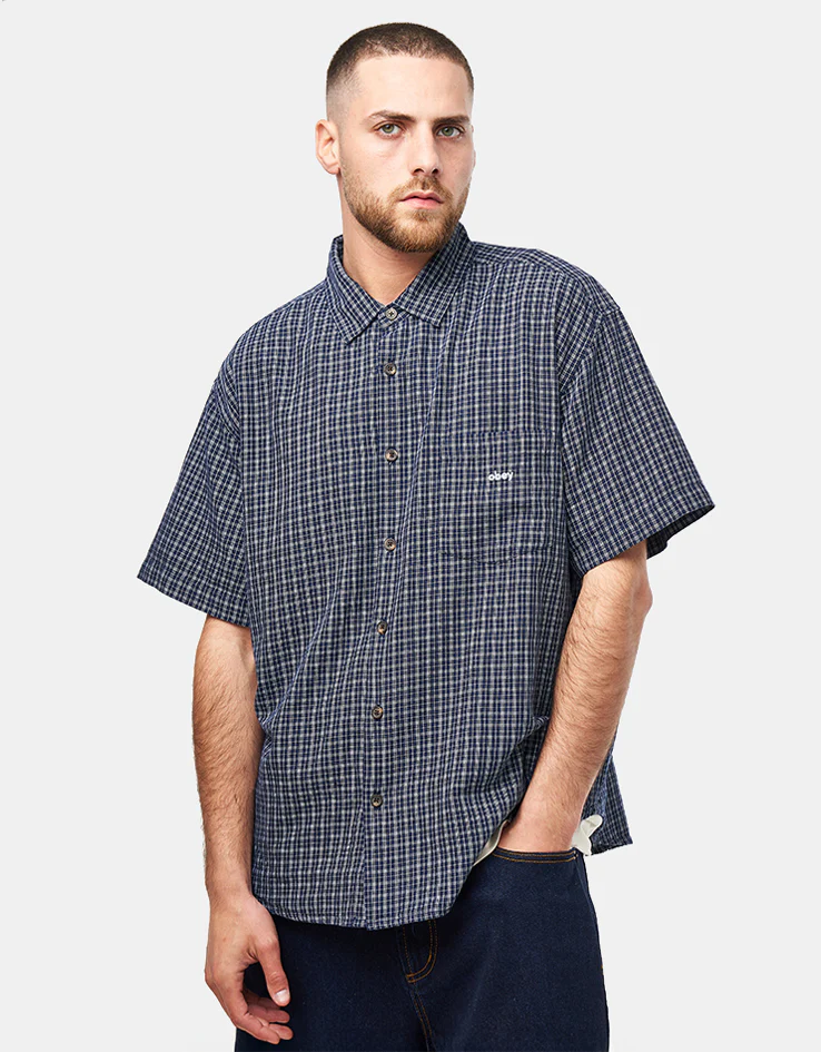 Obey Bigwig Ian Woven S/S Shirt - Academy Navy Multi - Image 2