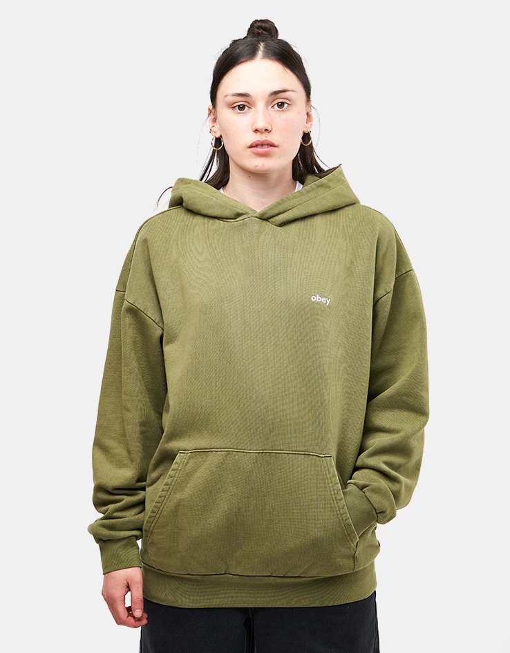 Obey Lowercase Pigment Hood Pullover Hoodie - Pigment Moss Green - Image 6